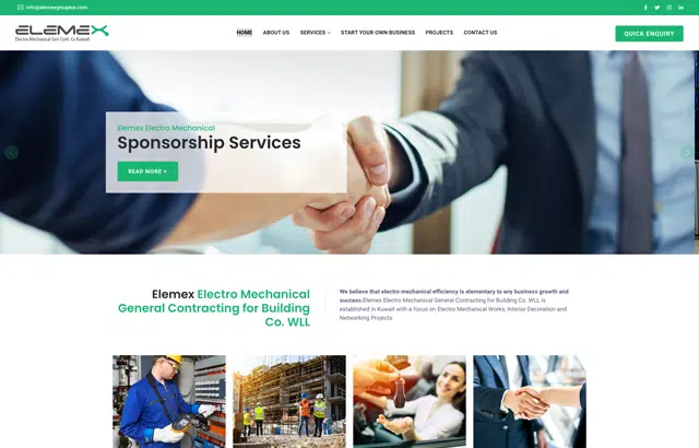 Desktop view of ELEMEX website. 