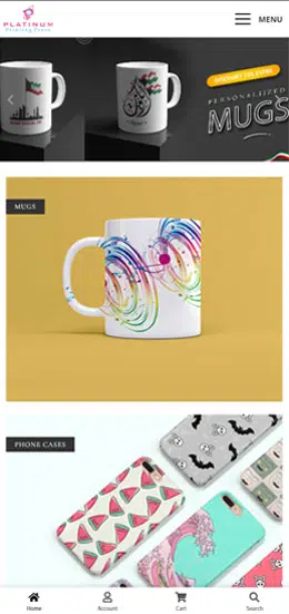 Mobile view of platinum website. 